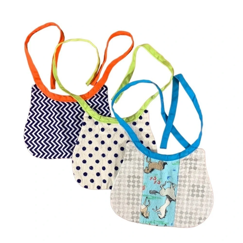 Cotton Drool Bibs - Set of 3 - Handmade - 8